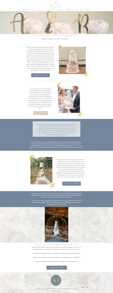 Website design for Opulence by Storybook Cakes by Sophie Ellis Design